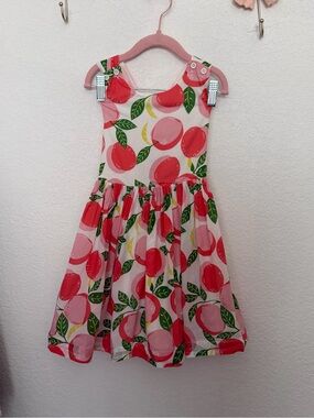 Mini Boden Pink & Green Fruit-Print Sleeveless Dress